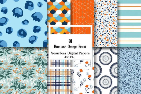 Blue and Orange Floral Digital Paper: A Versatile Asset for Creators and Businesses